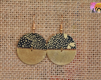 Elegant Black and Gold Earrings | Japanese Paper Earrings | Boho Metal Earrings | Half Moon Earrings | Artisan Jewelry | Statement Earrings