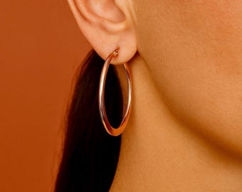 35mm Rose Gold Hoop Earrings | Hypoallergenic Stainless Steel Earrings | Wide Flat Side Hoops