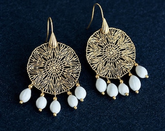 Job's Tears Earrings | Boho Statement Earrings | Long Dangle Earrings | Brass Metal Charm and Seeds Earrings | Unique Handmade Jewellery