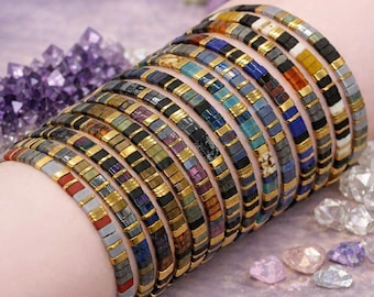 Tiled Beaded Bracelet | Miyuki Tila | Handmade Fine Minimalist Bracelet | Adjustable | Slider Bracelet | 4.5mm wide | Choose Colour