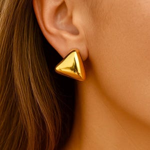 Pendientes de oro con forma de triángulo de 18 mm y 18 quilates o de plata, minimalistas y gruesos, con forma de triángulo retorcido