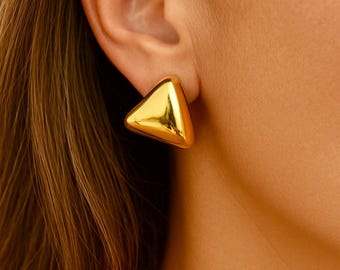 Statement Gold Studs | 18mm | 18k Gold Earrings | Or Silver | Minimalist Triangle Studs | Thick Chunky Gold Studs | Twist Triangle Earrings