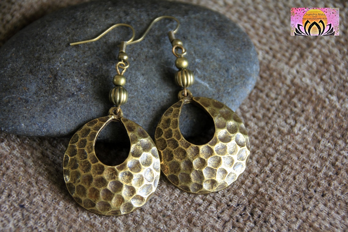 Bronze Earringsantique Bronze Earringshammered Bronze Dangle Etsy