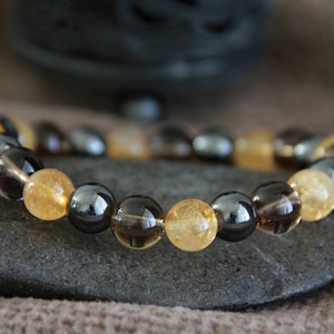 Citrine Hematite Smoky Quartz Bracelet-ABUNDANCE/PROTECTION/CENTERING-Gemstone Stretchy Bracelet-Crystal Healing Bracelet-Unisex Jewellery