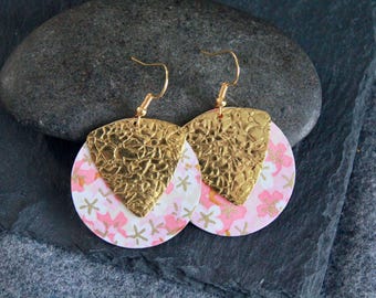 Japanese Paper Earrings | Pink Sakura Cherry Blossom Earrings | Boho Metal Charm Earrings | Unique Artisan Jewellery | Statement Earrings