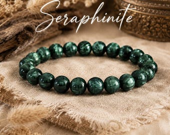 Seraphinite Bracelet | 7-8mm | ENLIGHTENMENT/ANGELIC Connection/Openness to Love | Third Eye Crown Chakras | Rare Gemstone Stretchy Bracelet