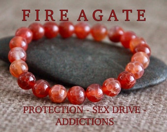 Fire Agate Bracelet | PROTECTION | SEX Drive | ADDICTIONS | Gemstone Stretchy Bracelet | Natural Crystal Bracelet | Healing Stone Bracelet