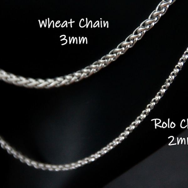 Stainless Steel Chain-Rolo Chain 2mm wide 20inches long (50cm) OR Wheat Chain 3mm wide 18 inches long (45cm)-Perfect to wear our pendants