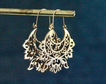 Bohemian Hollow Earrings | Large Hoop Earrings | Stainless Steel Laser Cut Earrings | Gold Metal Earrings | Original Boho Summer Jewelry