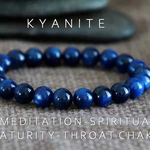 Natural Kyanite Bracelet | 8mm | Grade AAA | MEDITATION/Spirit Guides/SPIRITUAL Truth/Maturity | Throat Chakra | Gemstone Stretchy Bracelet