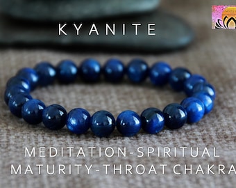 Natural Kyanite Bracelet | 8mm | Grade AAA | MEDITATION/Spirit Guides/SPIRITUAL Truth/Maturity | Throat Chakra | Gemstone Stretchy Bracelet