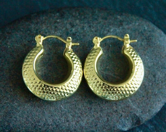 Chunky Gold Hoop Earrings | 18k Gold | Thick Earrings | 25x22mm | Boho Tribal Ethnic Earrings | Cadmium Lead Nickel Free