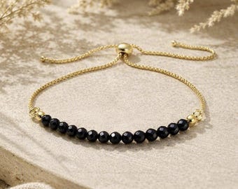 Black Topaz Bracelet |  PEACE | SPIRITUALITY | PROTECTION | Natural Gemstone | Boho Minimal Jewellery | Fine Bracelet | Adjustable | 3.5mm