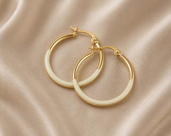 Golden Hoop Earrings | 32x30mm | Enamel Stainless Steel Earrings | Hypoallergenic Earrings | Original Bohemian Chic Ethnic Tribal Earrings
