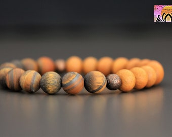 Sandalwood Tigers Eye Bracelet-GROUNDING STABILISING PROTECTION-Gemstone Stretchy Bracelet-Crystal Healing Bracelet-Yoga Jewelry-Wrist Mala