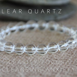 Clear Quartz Bracelet-CLARITY/CLEANSING/MOTIVATION/Anxiety Fighting-Yoga Stacking Bracelet-Organic Natural Gemstone Bracelet-6mm or 8mm bead
