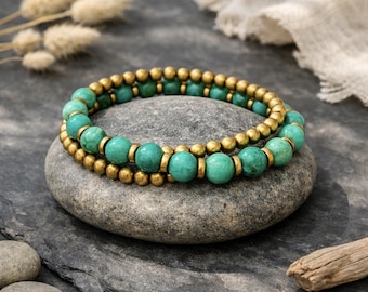 Turquoise Bracelet | SOLACE| PROTECTION | Creative EXPRESSION | Double Wrap Stretchy Gemstone Bracelet | Original Handmade Jewelry | 6mm