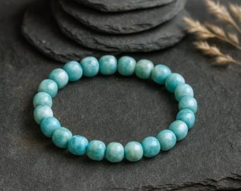 Larimar Bracelet | SERENITY | EMPOWERMENT | SOULMATE | Chunky Beaded Bracelet | Dominican Larimar | Genuine Natural Gemstone | 7mm to 9mm