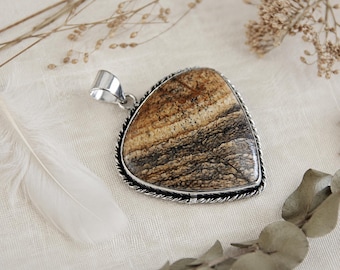 Jasper Pendant | Large Natural Gemstone Pendant | Stone set in Silver | Healing Gemstone | Organic Boho Original Jewellery