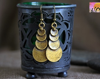 Bronze Earrings | Antique Bronze or Silver Earrings | Hammered Metal Dangle Earrings | Choose Style | Boho Ethnic Jewelry | Rustic Earrings