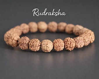 Rudraksha Seeds Bracelet | Sacred Rudraksha Bracelet | Stretchy Beaded Stacking Bracelet | Chakra Reiki Yoga Hindu Bohemian Ethnic Bracelet
