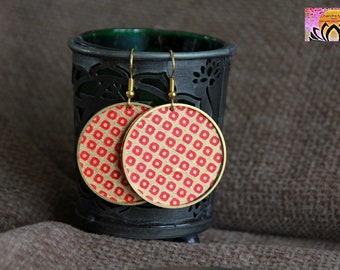 Modern Hoops | Japanese Paper Earrings | Round Metal Earrings | Unique Artisan Jewelry | Elegant Statement Earrings | Red and Gold Earrings