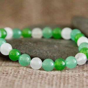 Green Aventurine and Jade Bracelet-FRIENDSHIP/SUCCESS/LUCK-Gemstone Stretchy Bracelet-Boho Natural Jewellery-Healing Bracelet