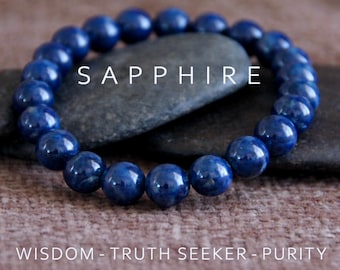 Sapphire Bracelet | 7 or 10 or 12mm | Grade AAA | Spiritual Seeker | Wisdom | Purity | Precious Natural Gemstone Stretchy Bracelet