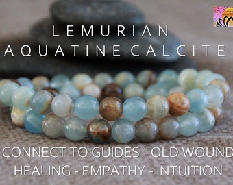 Blue Calcite Bracelet | Lemurian Aquatine Calcite | CONNECT to Guides | Old Wound HEALING | EMPATHY | Intuition | Gemstone Stretch Bracelet