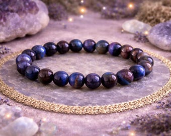 Galaxy Tiger Bracelet | STRESS PHOBIA ANXIETY | Frustration Relief | Cooling Calming | Gemstone Stretchy Bracelet | Crystal Healing | 8mm