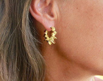 Twist Round Gold Hoops | 21x24mm | 8.5mm Thick | 18k Gold Earrings | Round Hinged Hoops | Huggies | Thick Hoops | Ear Stack | Small Hoops