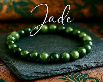 Green Jade Bracelet | Chinese Jade | CALMING | LUCK | CONFIDENCE | Heart Chakra Healing | Natural Gemstone Bracelet | Crystal Bracelet | 8mm