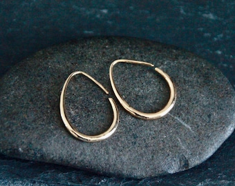29mm Gold Hoops Earrings | 18K Gold | Open Hoops | Slip on Threader Hoops | Boho Ethnic Modern Earrings | Dainty Elegant Small Medium Hoops