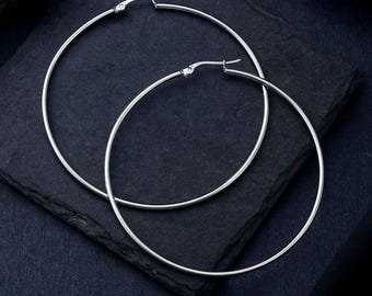 70mm Very Large Stainless Steel Hoops | Hypoallergenic Stainless Steel | Bohemian Chic Ethnic Tribal Modern Earrings | Big Hoops