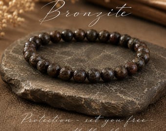 Bronzite Bracelet | PROTECTION/Set your self FREE/GO with Flow | Stretchy Gemstone Bracelet | Natural Organic Stone | Boho Jewelry | 8mm
