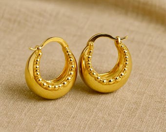 Gold Moon Hoop Earrings | 18K Gold Earrings | 25x15mm | Bohemian Chic Ethnic Tribal Earrings | Golden Hoops | Golden or Silver | Small Hoops