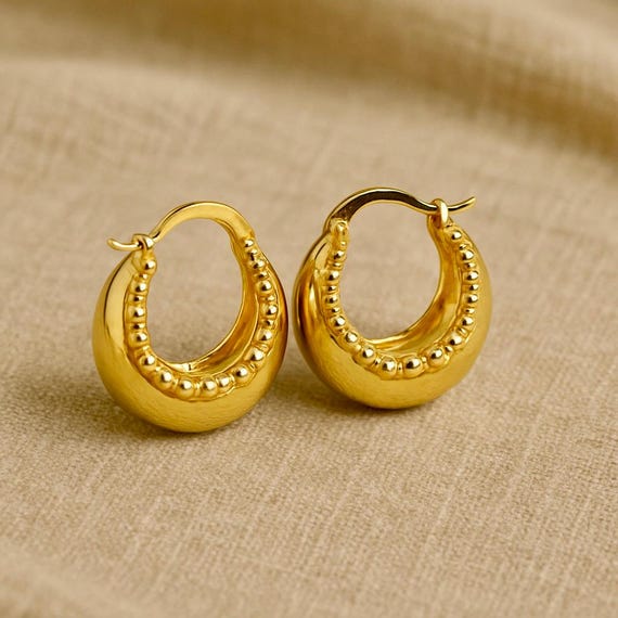 Gold Moon Hoop Earrings | 18K Gold Earrings | 25x15mm | Bohemian