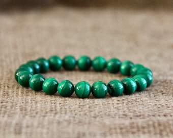 Malachite Bracelet | TRANSFORMATION | REBIRTH | PROTECTION | Childbirth | Stretchy Gemstone Bracelet | Quality Natural Stone Jewelry | 8mm
