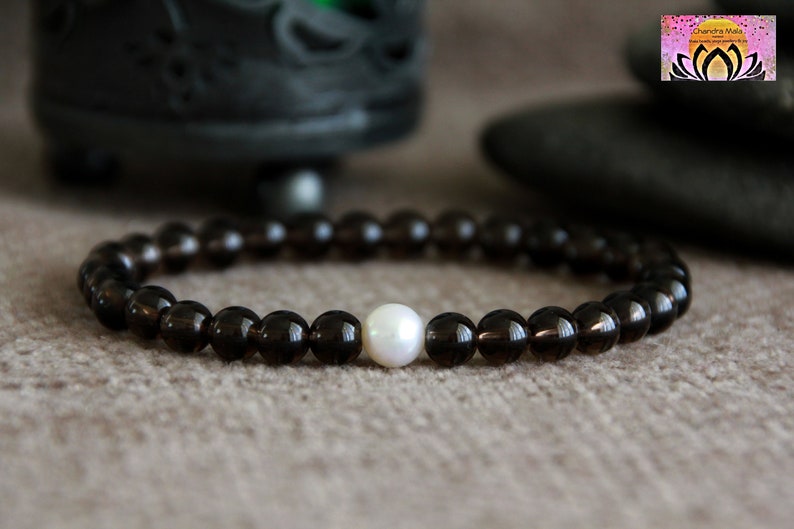 Smoky Quartz and Pearl Bracelet-CENTERING/GOAL REACHING/Protection Bracelet-Natural Freshwater Pearl Gemstone Bracelet-Statement Bracelet image 1