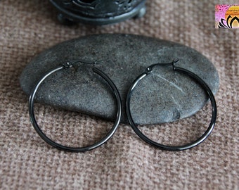 45mm Large Black Hoops | Stainless Steel Earrings | Gunmetal Earrings | Hypoallergenic Hoops