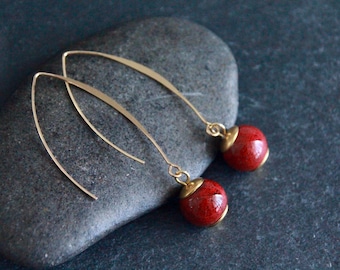 Jasper Earrings | Natural Stone Earrings | Organic Jewelry | Ethnic Boho Earrings | Rustic Earrings | Handmade Long Drop Earrings | 18k Gold