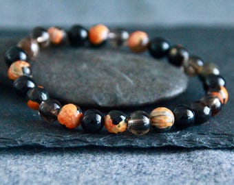 Smoky Quartz Onyx Agate Bracelet | PROTECTION | Fear of Failure | CHALLENGES | STRENGTH | Statement Bracelet | Natural Gemstone Bracelet 8mm