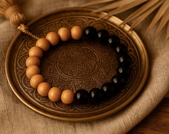 Tourmaline Sandalwood Bracelet | Sandalwood Black Tourmaline Stretchy Bracelet | Yoga Bohemian Jewellery | Natural Wood Beads Bracelet | 8mm