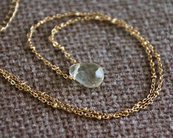 Lemon Quartz Necklace-Minimal Dainty Delicate-Faceted Natural Quartz Crystal-14K Gold Satellite Golden Chain-Boho Organic Stone Jewelry