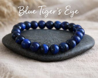 Blue Tiger Eye Bracelet | STRESS | PHOBIA | ANXIETY | Frustration Relief | Calming | Gemstone Stretchy Bracelet | Crystal Healing | Unisex