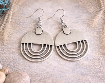 Silver Earrings | Antique Silver | Hammered Silver Metal Charm Earrings | Original Yoga Bohemian Ethnic Jewelry | Handmade Rustic Earrings