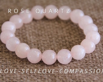 Rose Quartz Bracelet | LOVE | Self LOVE | COMPASSION | Soothing | Heart Chakra | Gemstone Crystal Healing Bracelet | 8 or 10mm Beads