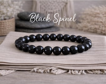 Black Spinel Bracelet | RENEWAL | SUCCESS | STAMINA | Grounding | Root Chakra | Kundalini Energy | Stretchy Bracelet | Boho Jewelry | Unisex