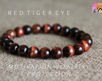 Red Tiger Eye Bracelet | MOTIVATION/VITALITY/PROTECTION | Gemstone Stretchy Bracelet | Crystal Healing | Unisex Mala Bracelet | Chakra Root