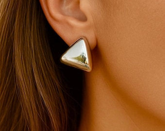 Statement Triangle Studs | 18mm | 18k Gold Earrings | Or Silver | Minimalist Studs | Thick Chunky Gold Studs | Twist Triangle Earrings